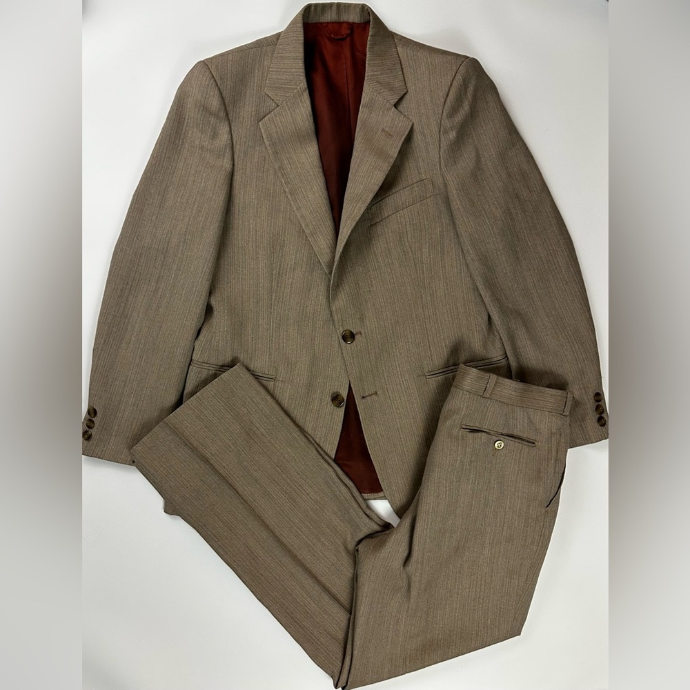 Vintage 60s 70s Mens Kurian Dusty Pink Beige Two-Piece Suit 40R 32x30